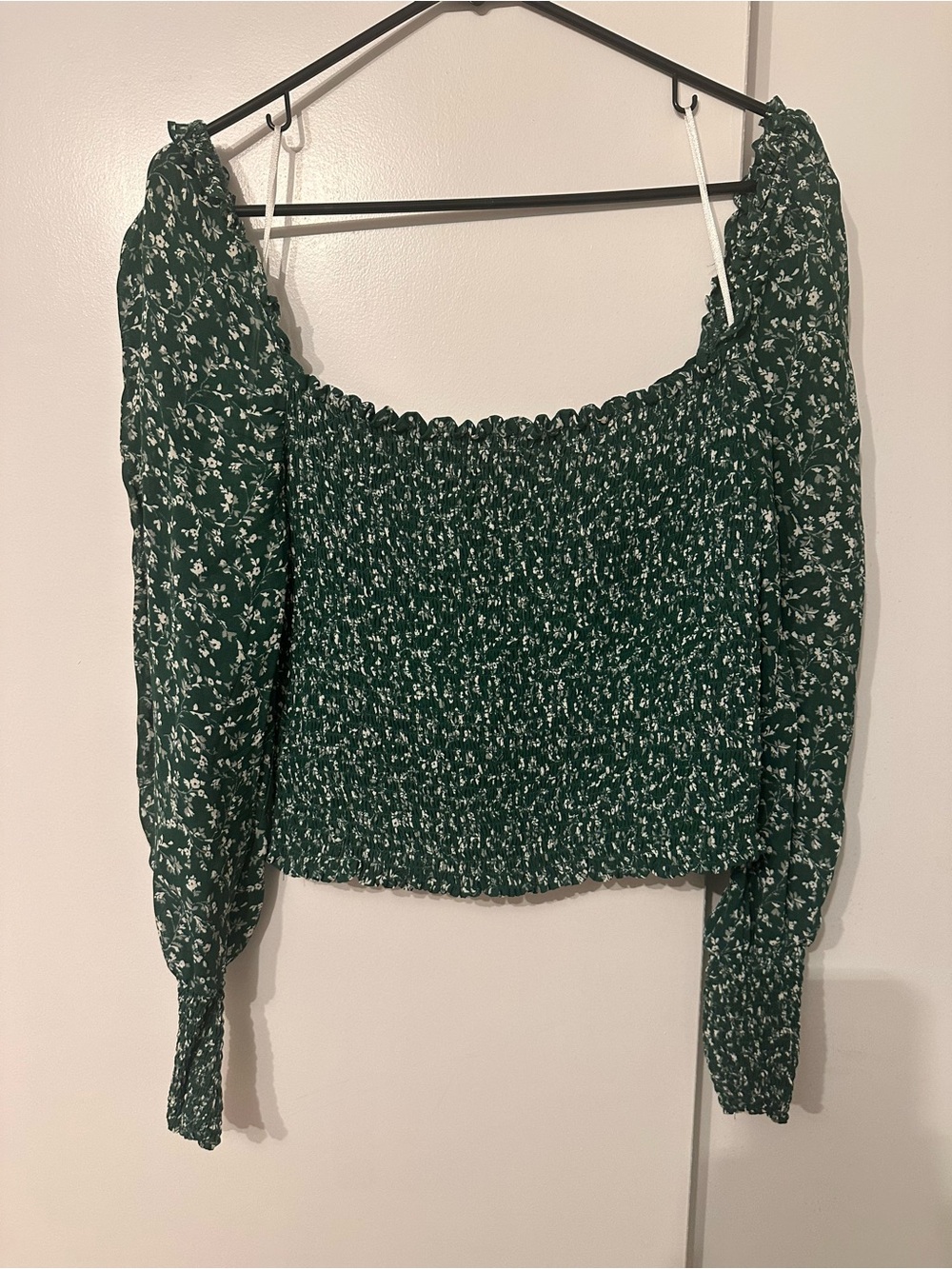 Reformation Green Floral Smocked Off-Shoulder Blouse - Picture 1 of 3